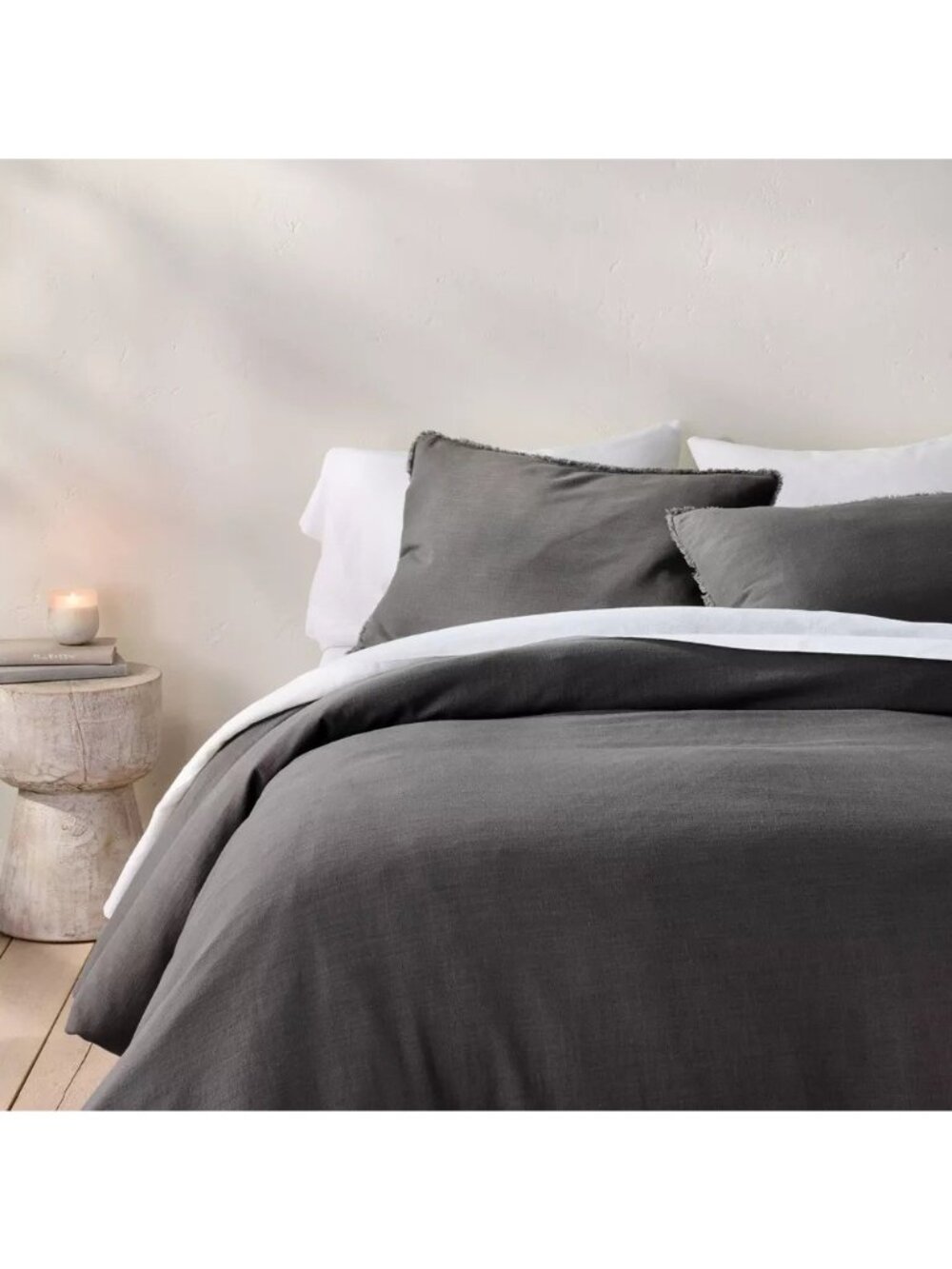 Casaluna Queen Size Heavyweight Dark Gray Duvet Cover Linen & Rayon Blend READ
